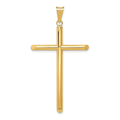 14k Yellow Gold Latin Cross Pendant, Tubular Minimalist Design for Men and Women