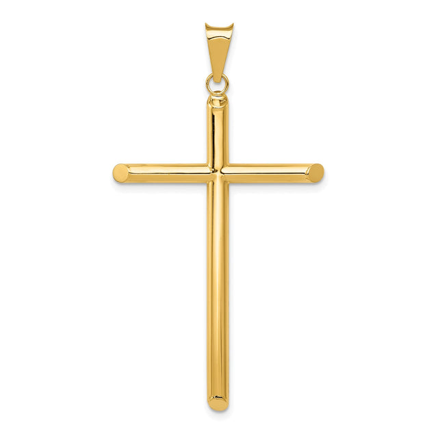 14k Yellow Gold Latin Cross Pendant, Tubular Minimalist Design for Men and Women