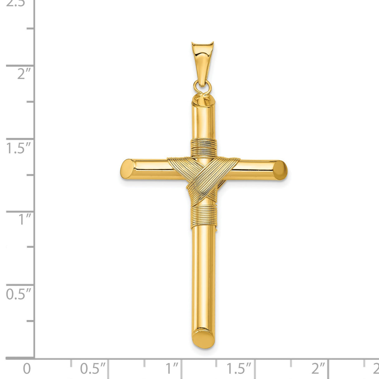 Polished Hollow Latin Rope Cross Charm Pendant in Real 14k Yellow Gold