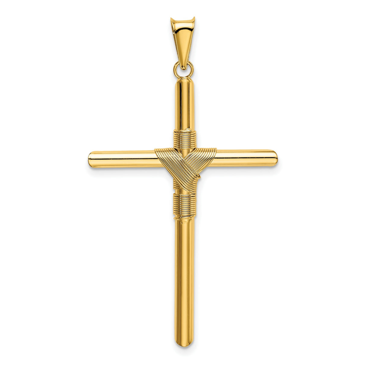 Polished Hollow Latin Rope Cross Charm Pendant in Real 14k Yellow Gold