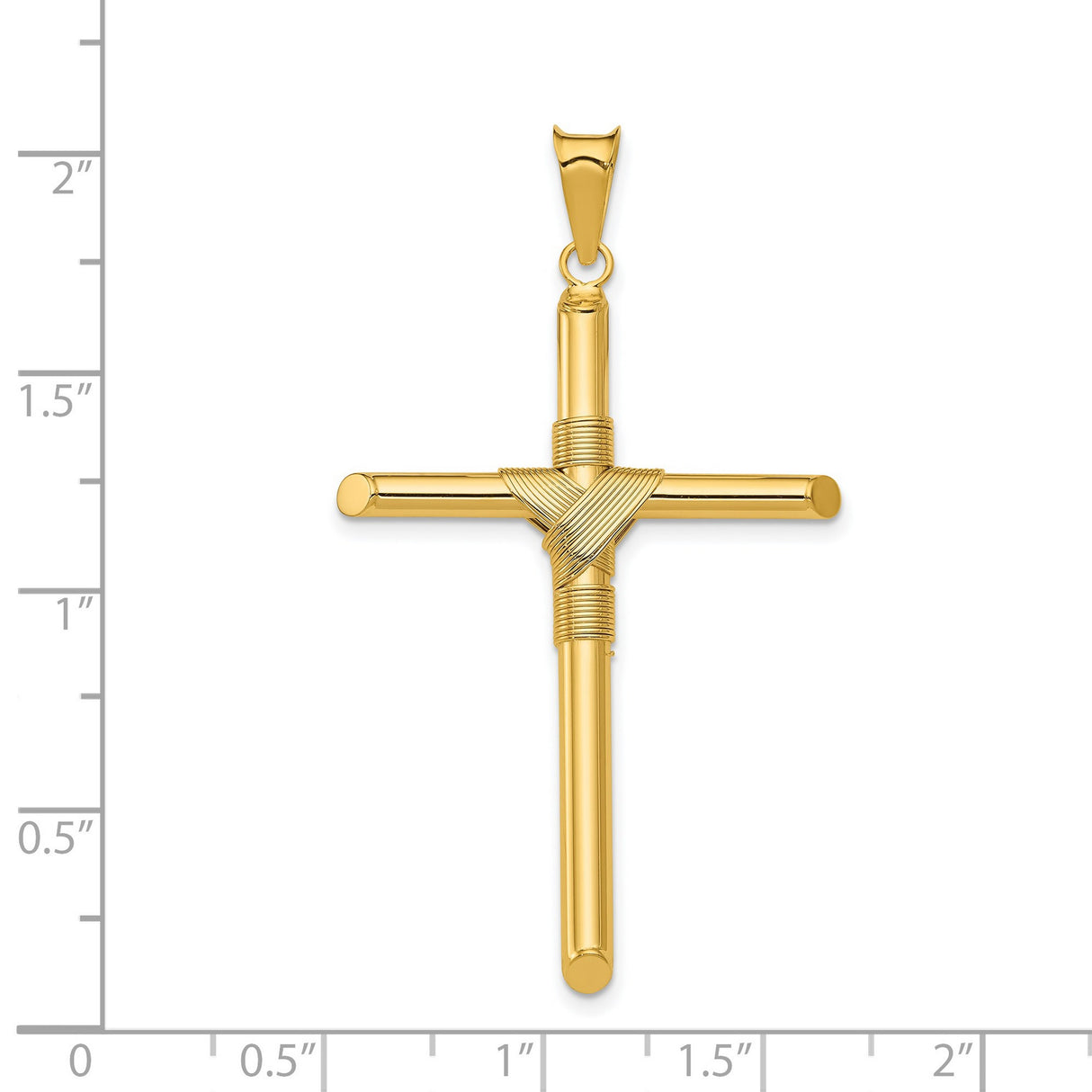 Polished Hollow Latin Rope Cross Charm Pendant in Real 14k Yellow Gold