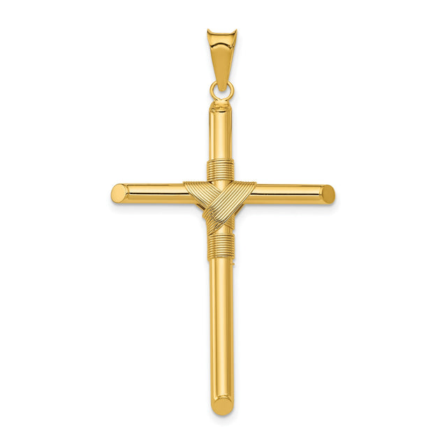 Polished Hollow Latin Rope Cross Charm Pendant in Real 14k Yellow Gold