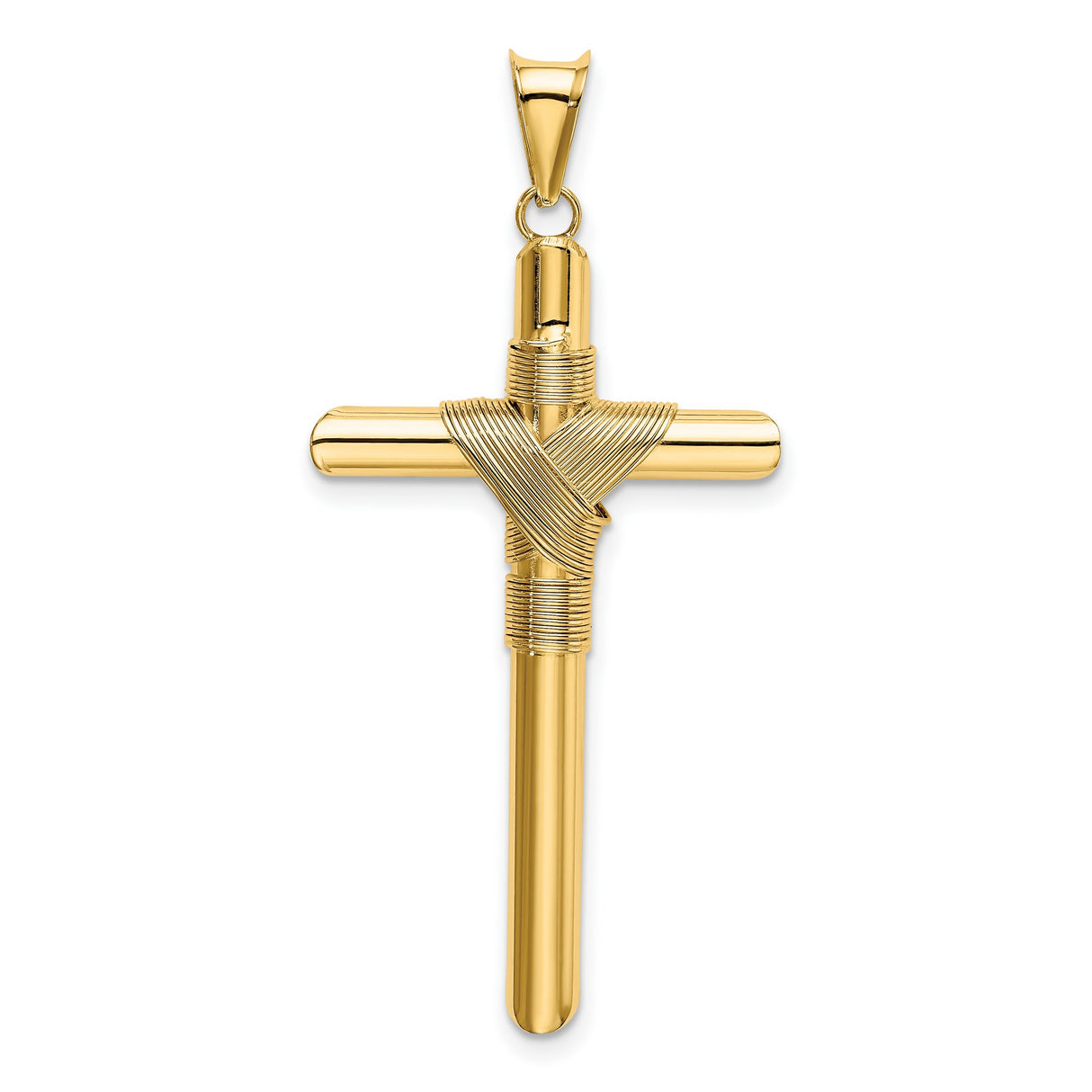 Polished Hollow Latin Rope Cross Charm Pendant in Real 14k Yellow Gold