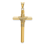 Polished Hollow Latin Rope Cross Charm Pendant in Real 14k Yellow Gold