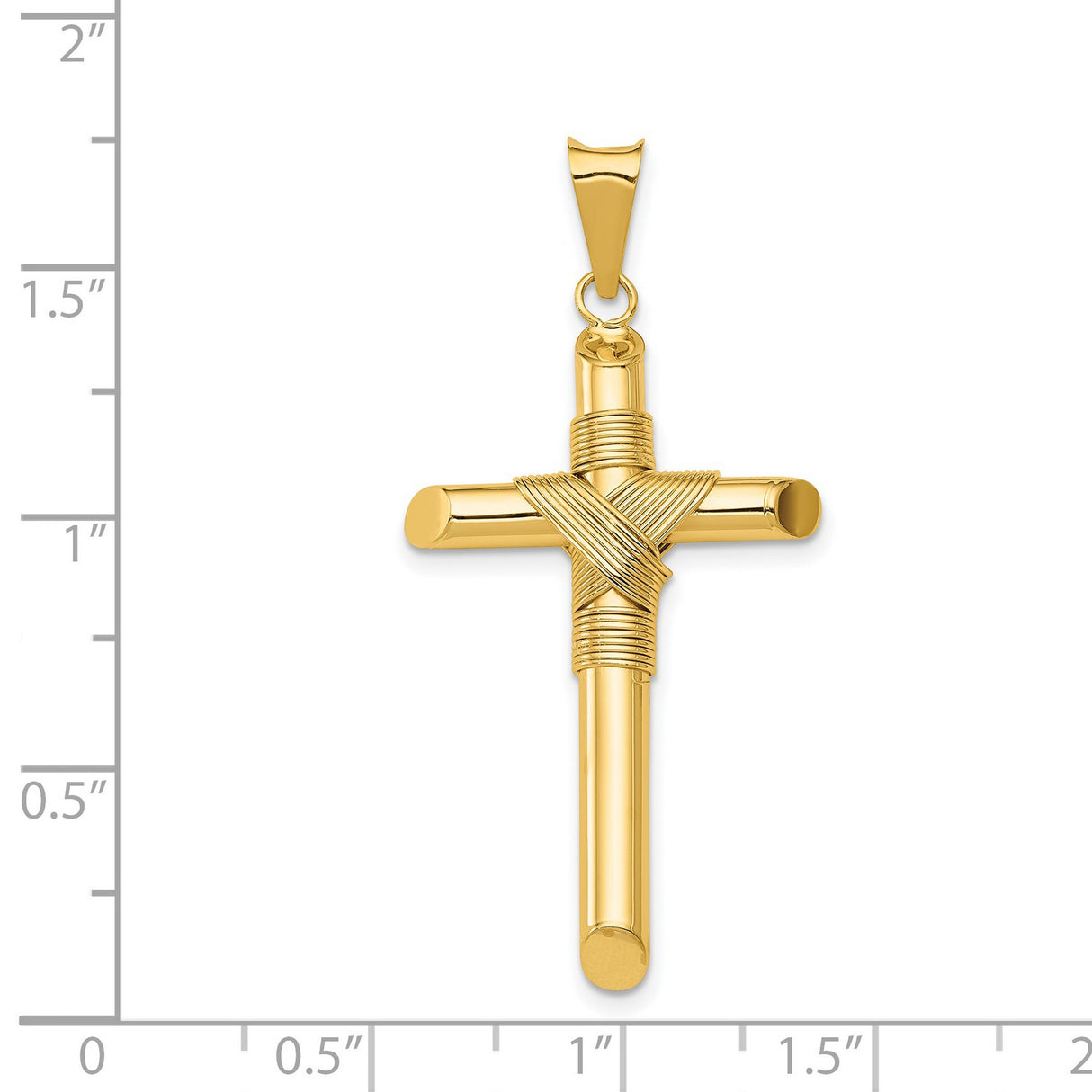 Polished Hollow Latin Rope Cross Charm Pendant in Real 14k Yellow Gold