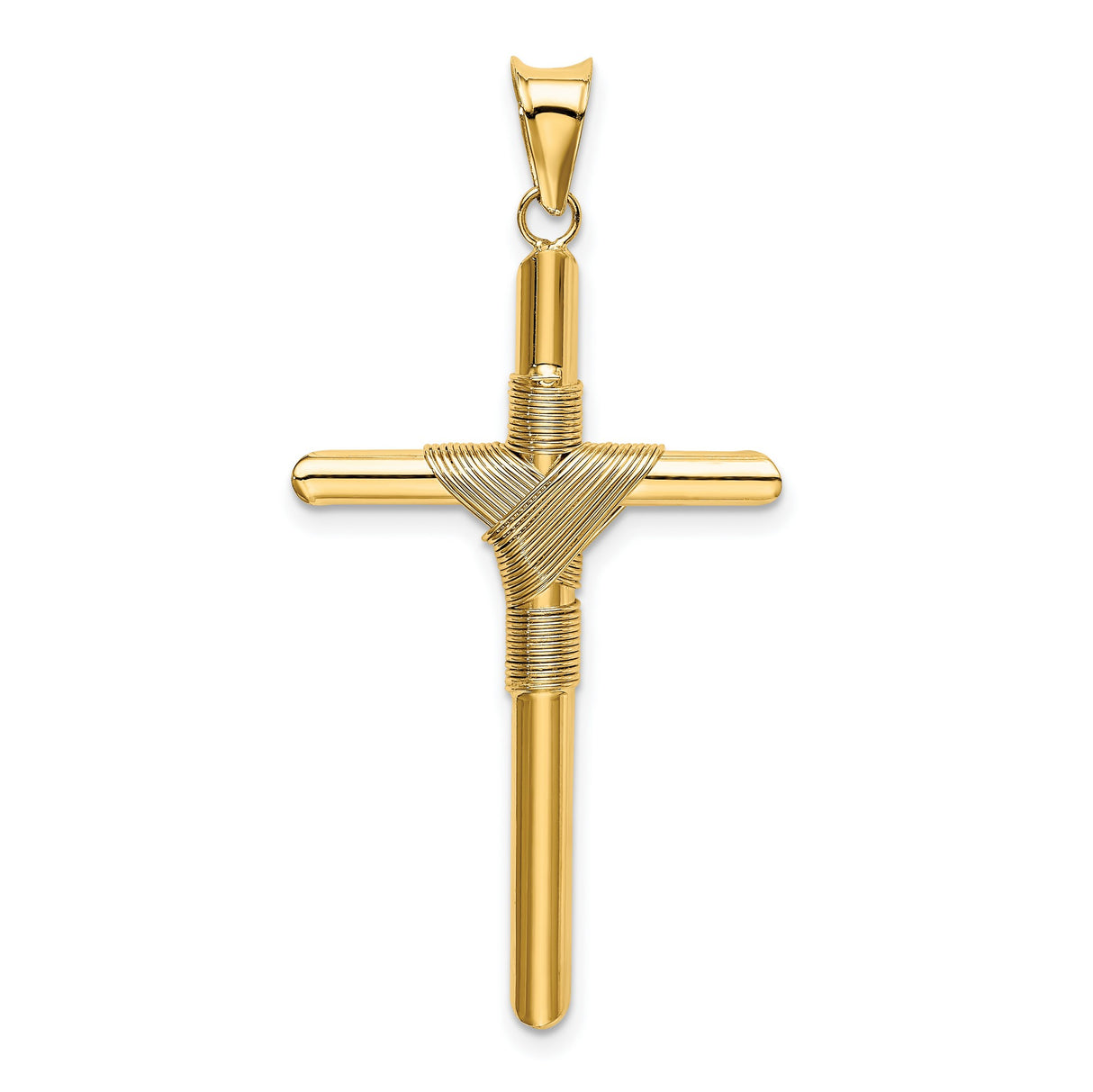 Polished Hollow Latin Rope Cross Charm Pendant in Real 14k Yellow Gold