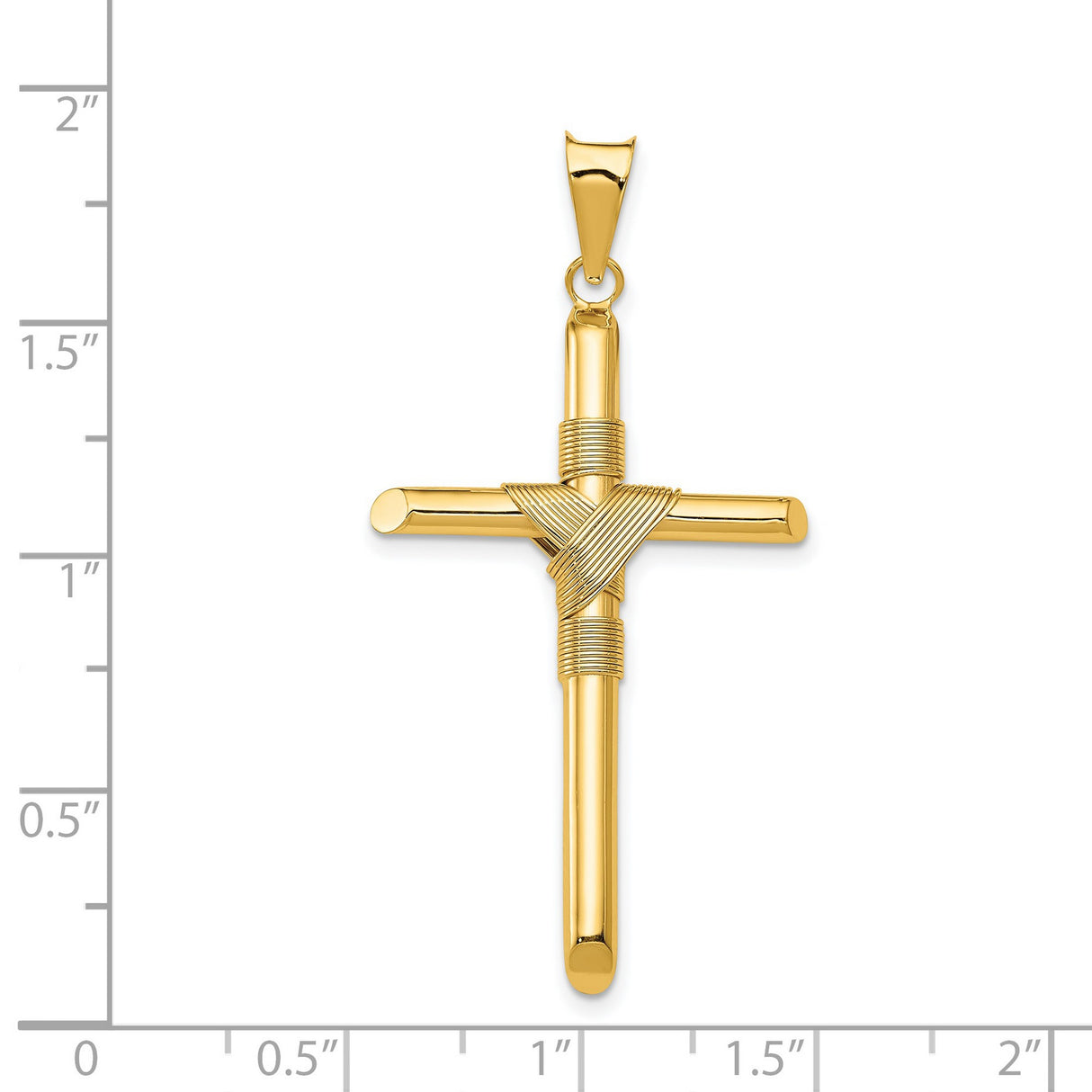 Polished Hollow Latin Rope Cross Charm Pendant in Real 14k Yellow Gold