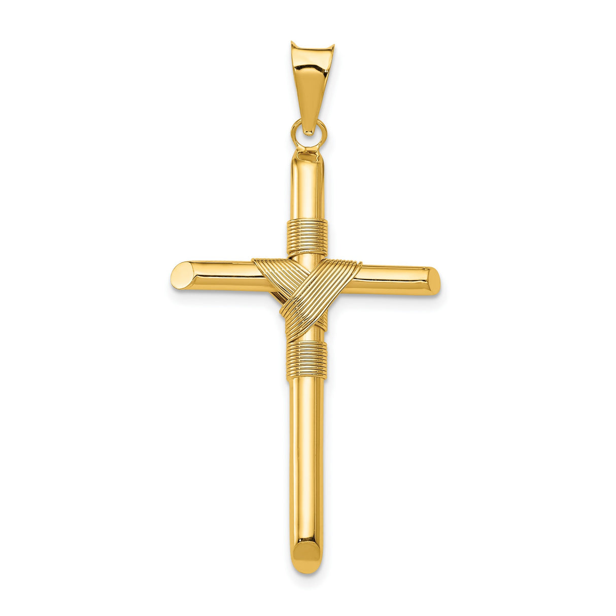 Polished Hollow Latin Rope Cross Charm Pendant in Real 14k Yellow Gold