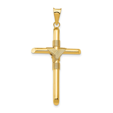 Polished Hollow Latin Rope Cross Charm Pendant in Real 14k Yellow Gold