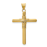 Polished Hollow Latin Rope Cross Charm Pendant in Real 14k Yellow Gold