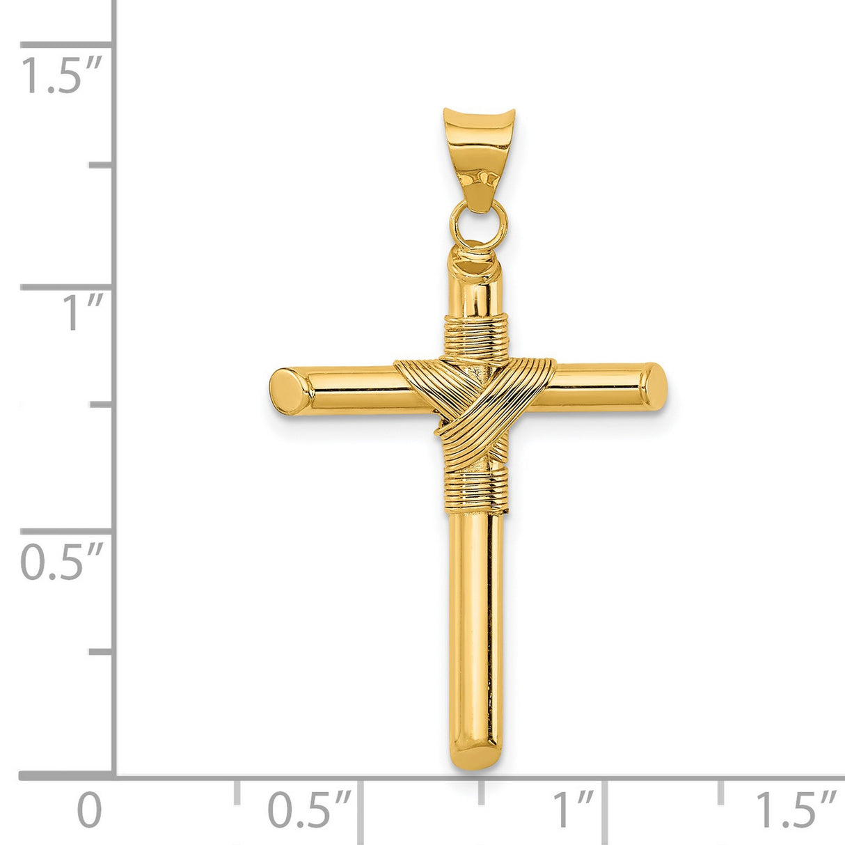 Polished Hollow Latin Rope Cross Charm Pendant in Real 14k Yellow Gold