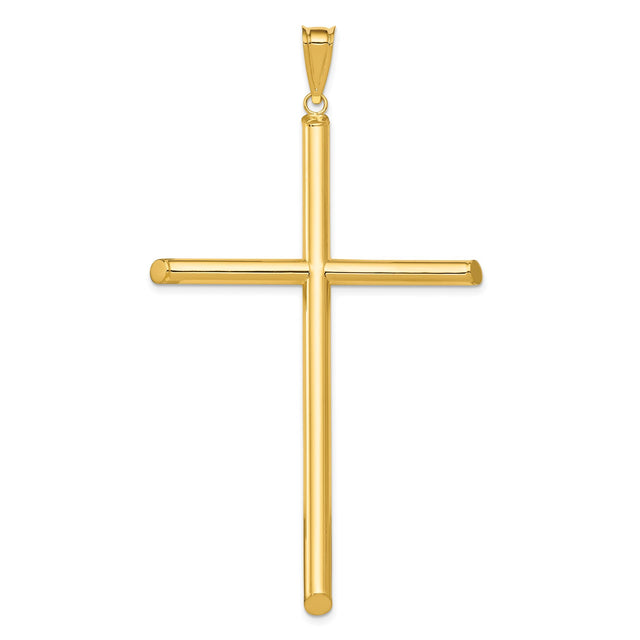 14k Yellow Gold Cross Pendant, Slim Latin Cross Design, High Polish Finish, Unisex Faith Jewelry