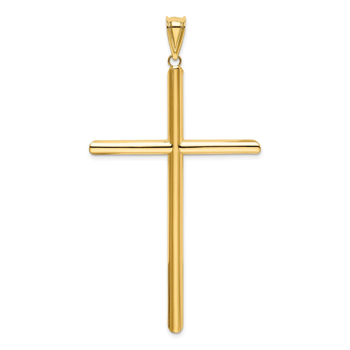 14k Yellow Gold Cross Pendant with Rounded Latin Arms, Polished Religious Design