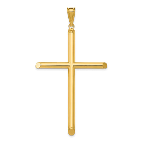 14k Yellow Gold Cross Pendant with Rounded Latin Arms, Polished Religious Design