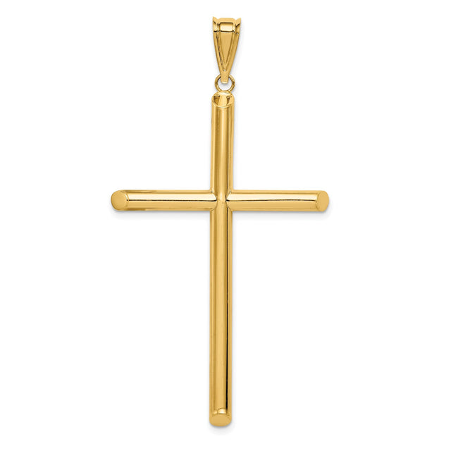 14k Yellow Gold Latin Cross Pendant, High Polish Unisex Religious Charm Jewelry