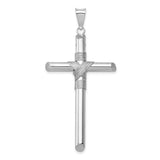 14k White Gold Rope Cross Pendant, Polished Mirror Finish, Unisex Religious Charm