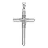 14k White Gold Cross Pendant with Textured Latin Rope Design for Men and Women
