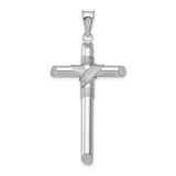 14k White Gold Cross Pendant with Textured Latin Rope Design for Men and Women