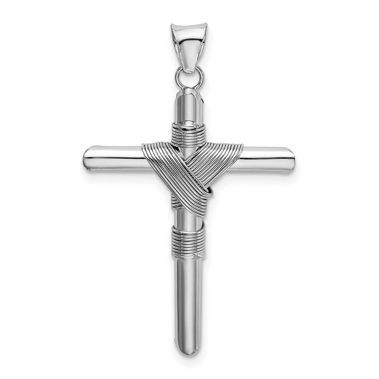 14k White Gold Cross Pendant with Rope Detail and Polished Finish for Men and Women