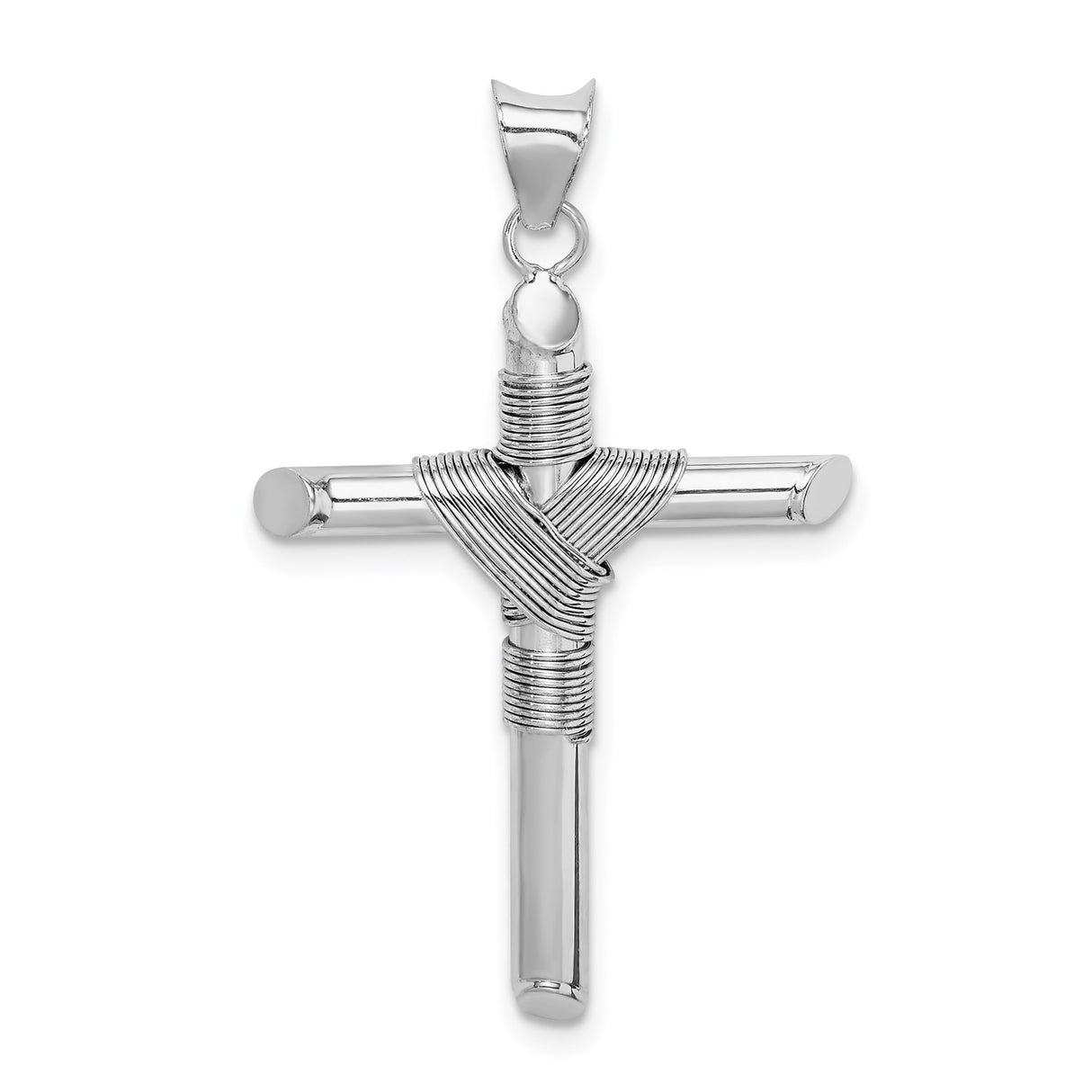 14k White Gold Cross Pendant with Rope Detail and Polished Finish for Men and Women
