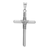 14k White Gold Rope Cross Pendant, Polished Finish, Minimalist Religious Design for Men and Women