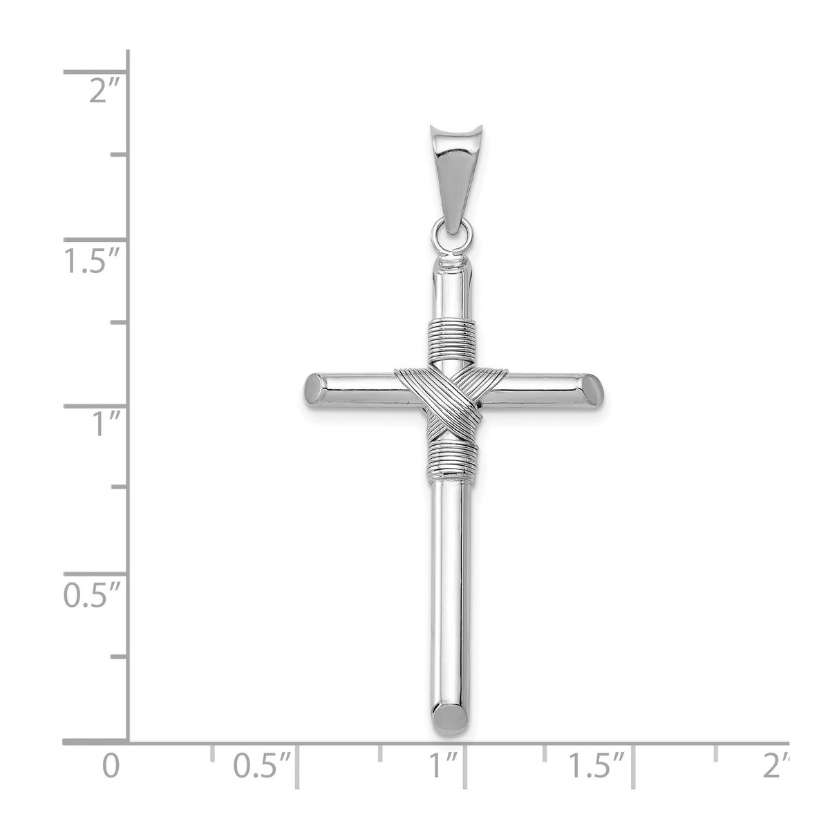 14k White Gold Rope Cross Pendant, Polished Finish, Minimalist Religious Design for Men and Women