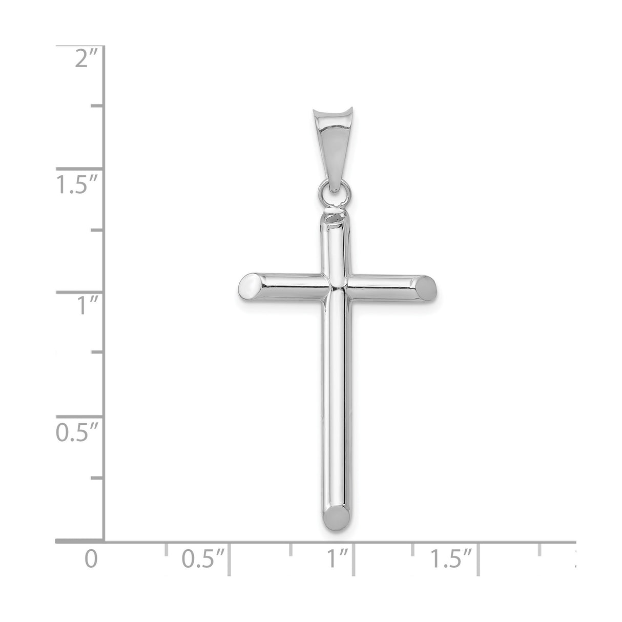 14k White Gold Latin Cross Pendant, Polished Hollow Religious Design for Men and Women