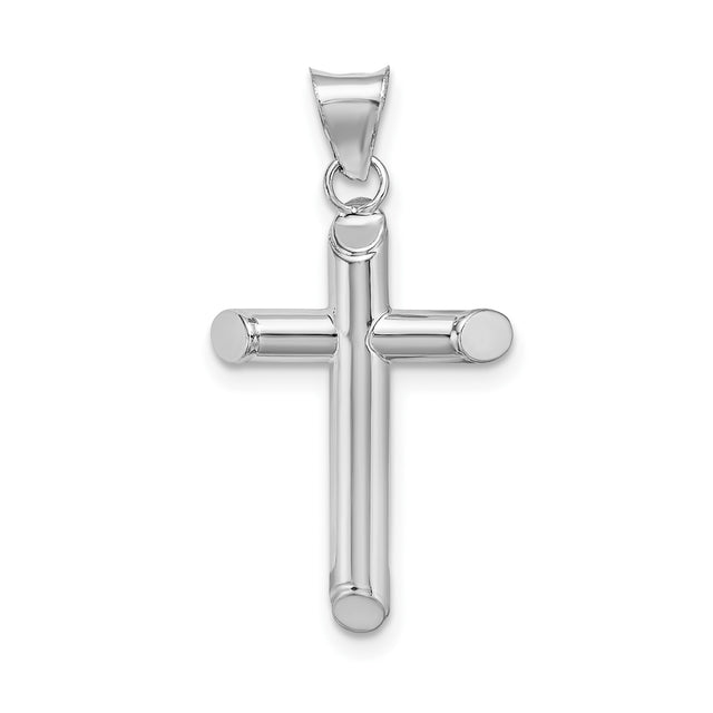 14k White Gold Latin Cross Pendant with Hollow Tubular Arms, Minimalist Unisex Design