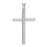 14k White Gold Latin Cross Pendant, Polished Hollow Tubular Design, Minimalist Spiritual Jewelry