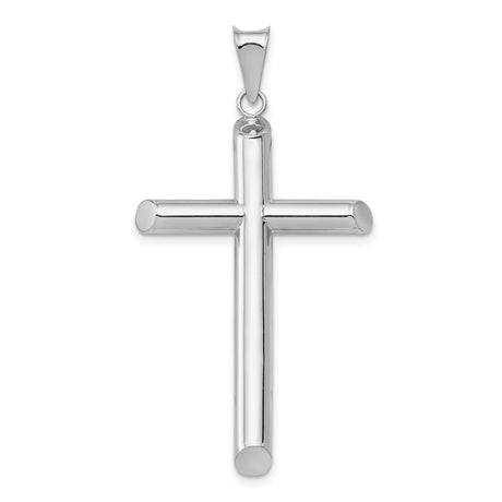 14k White Gold Latin Cross Pendant, Polished Hollow Tubular Design, Minimalist Spiritual Jewelry