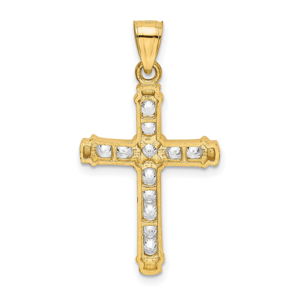 CZ Latin Cross Charm Pendant in Real 14k Yellow Gold