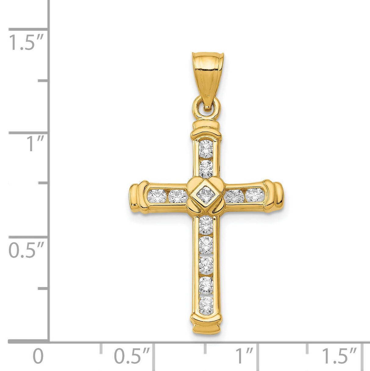 CZ Latin Cross Charm Pendant in Real 14k Yellow Gold