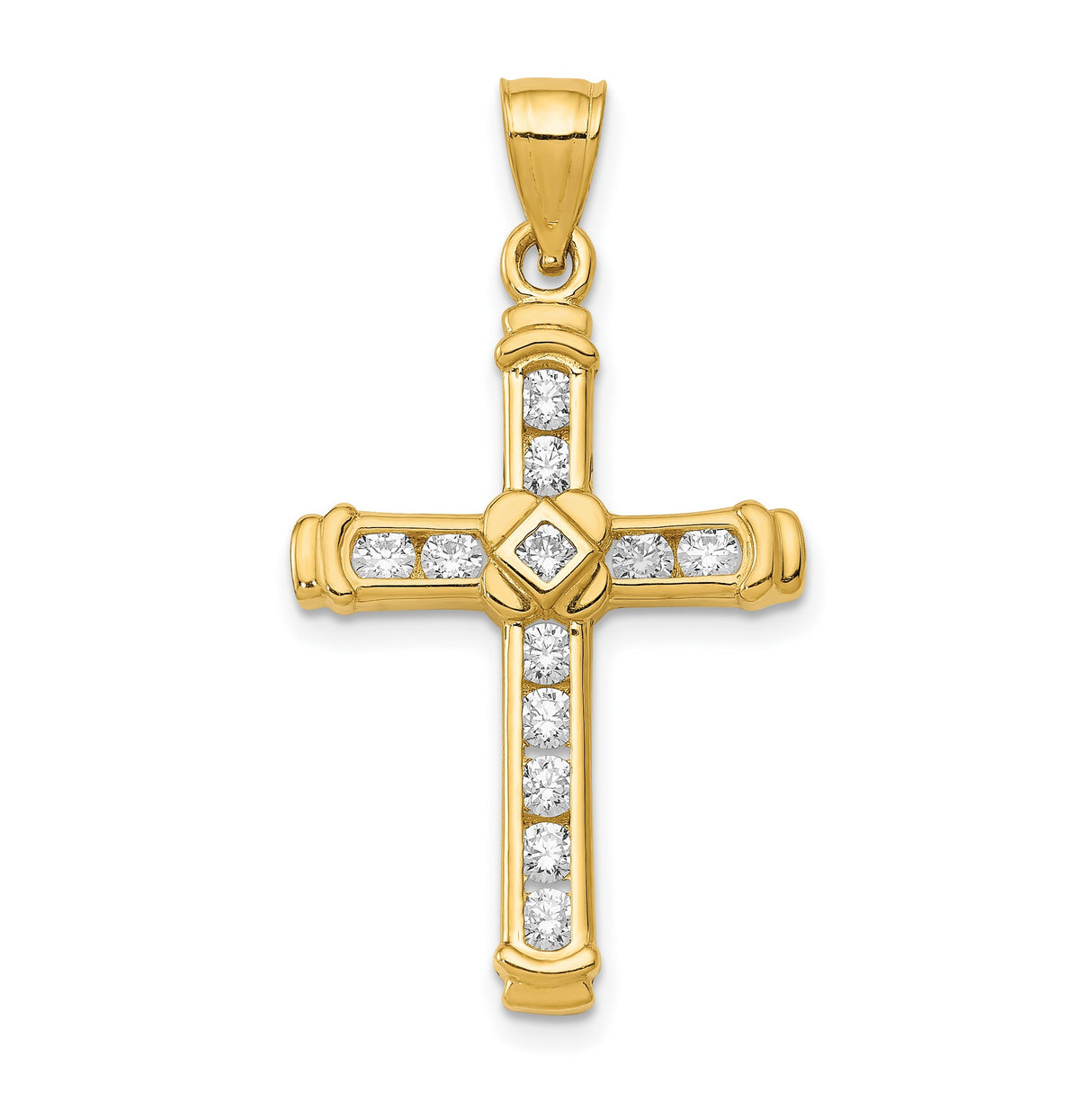 CZ Latin Cross Charm Pendant in Real 14k Yellow Gold