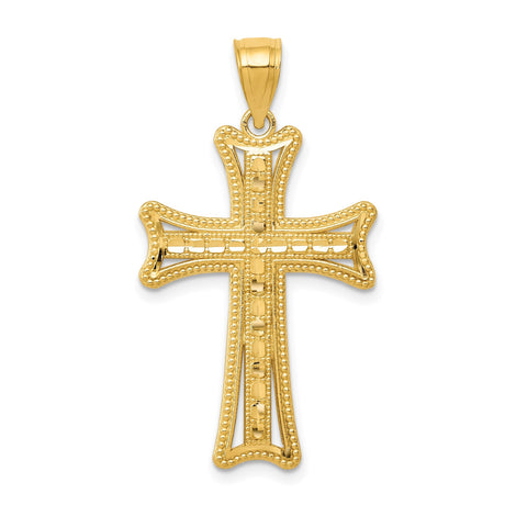 14k Yellow Gold Maltese Cross Pendant with Beaded Border Cutout Design for Men and Women