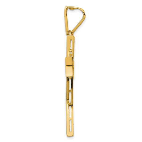 14k Yellow Gold and Rhodium Maltese Cross Pendant with Cubic Zirconia