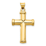 14k Yellow Gold Cross Pendant with Bevel Edges and Mirror Finish for Men and Women