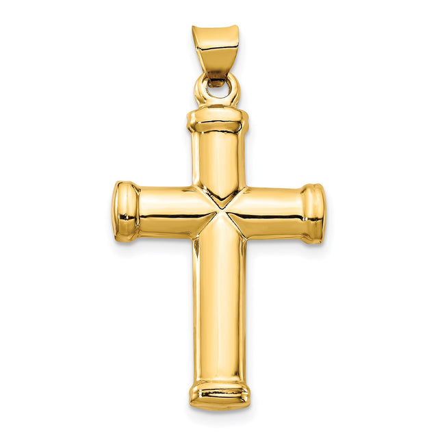 14k Yellow Gold Cross Pendant with Bevel Edges and Mirror Finish for Men and Women
