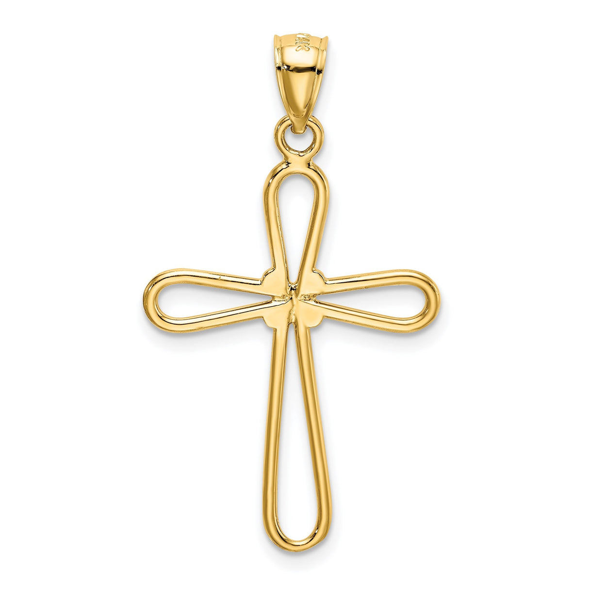 14k Yellow Gold Cross Pendant with Polished Paperclip-Style Teardrop Arm Design