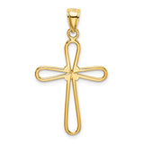 14k Yellow Gold Cross Pendant with Polished Paperclip-Style Teardrop Arm Design