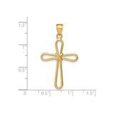 14k Yellow Gold Cross Pendant with Polished Paperclip-Style Teardrop Arm Design