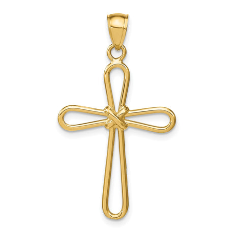 14k Yellow Gold Cross Pendant with Polished Paperclip-Style Teardrop Arm Design