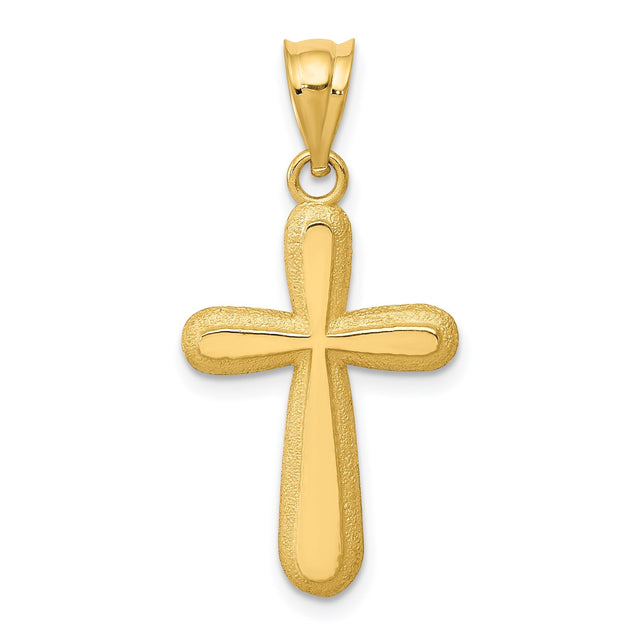 14k Yellow Gold Cross Pendant with Polished Latin Cross and Satin Finish for Men and Women