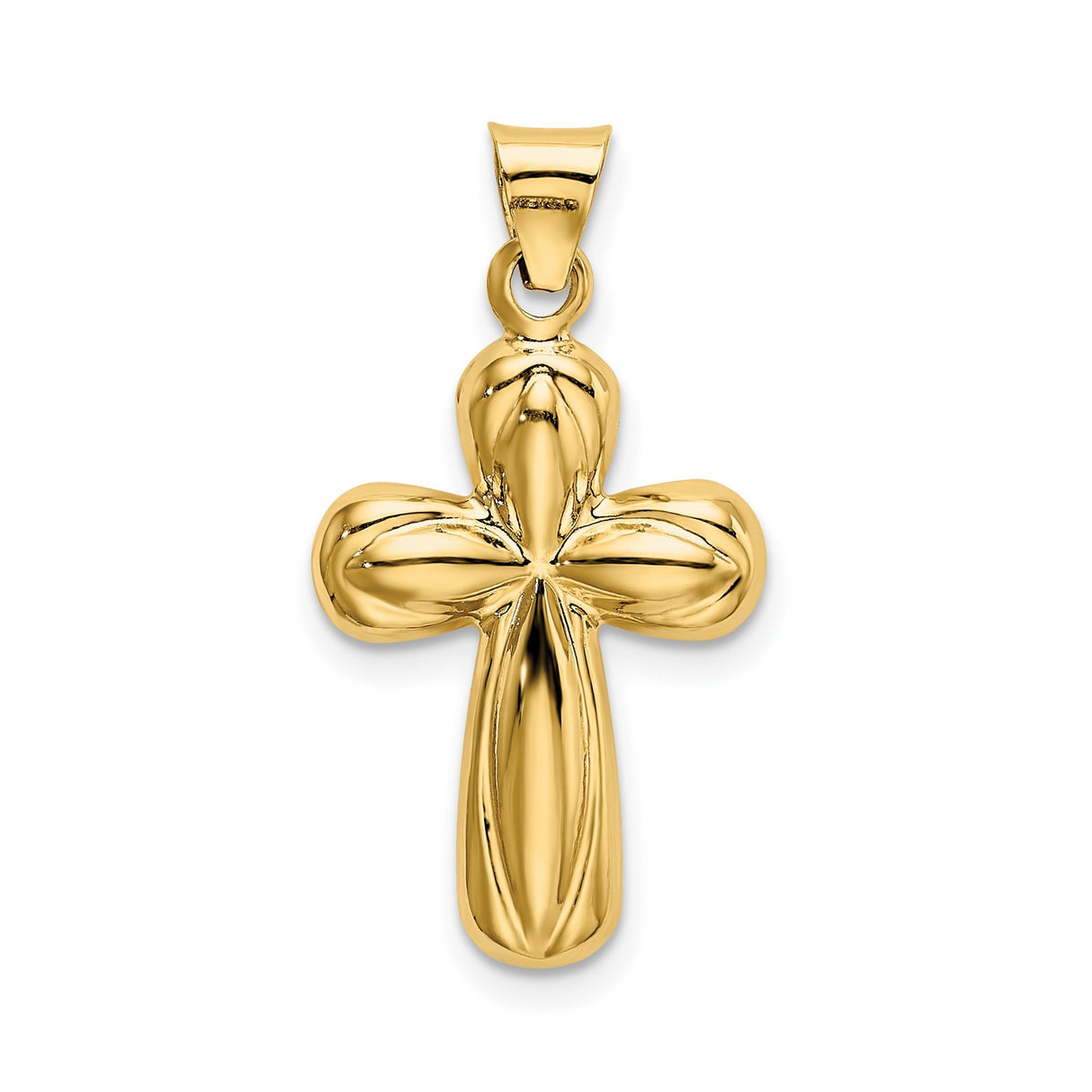 14k Yellow Gold Cross Pendant, Bold Sculpted Design, High Polish Religious Charm for Men and Women