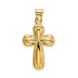 14k Yellow Gold Cross Pendant, Bold Sculpted Design, High Polish Religious Charm for Men and Women
