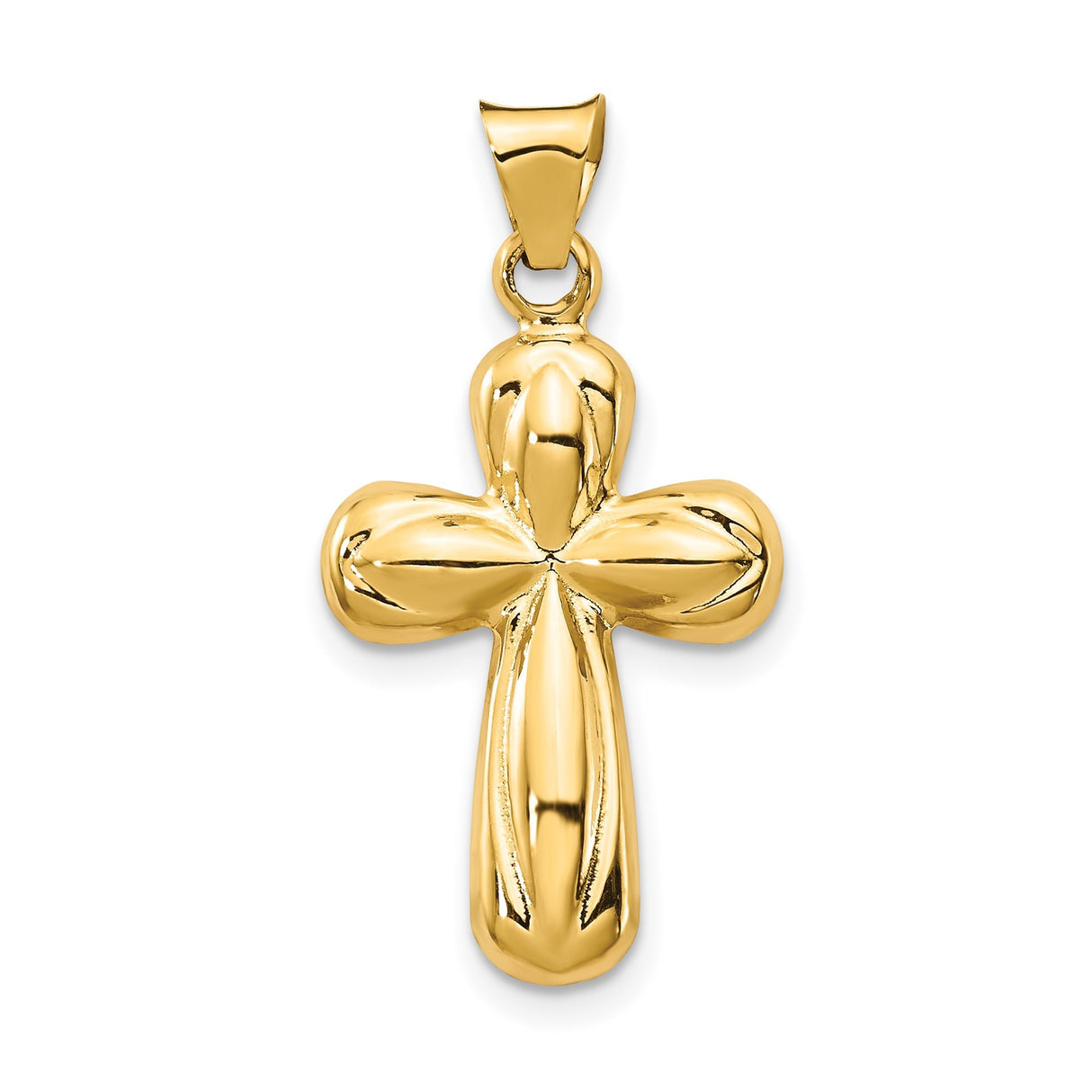14k Yellow Gold Cross Pendant, Bold Sculpted Design, High Polish Religious Charm for Men and Women