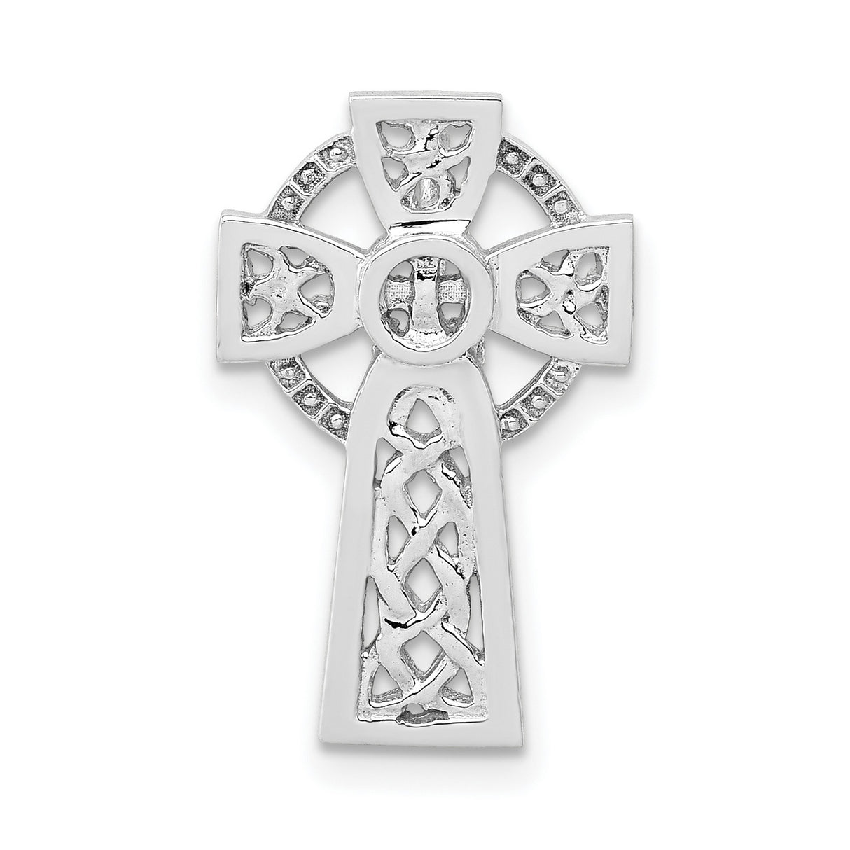 14k White Gold Cross Pendant with Celtic Knot Halo Design