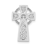14k White Gold Cross Pendant with Celtic Knot Halo Design