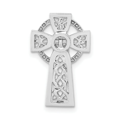 14k White Gold Cross Pendant with Celtic Knot Halo Design