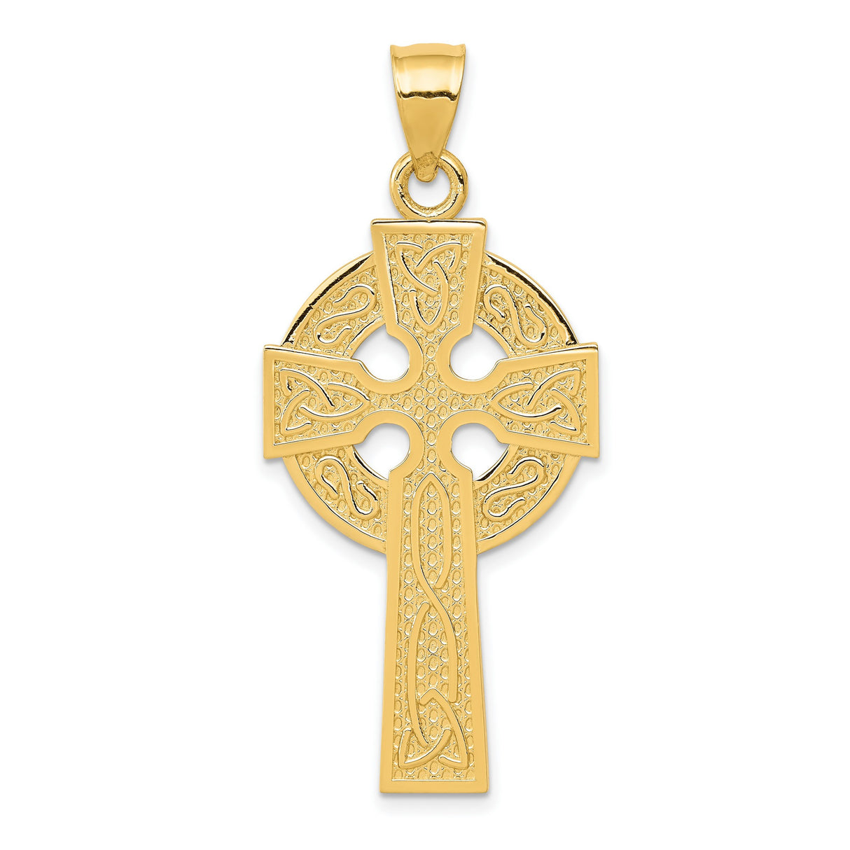 14k Yellow Gold Celtic Triquetra Cross Pendant with Textured Knotted Design