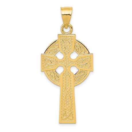 14k Yellow Gold Celtic Triquetra Cross Pendant with Textured Knotted Design